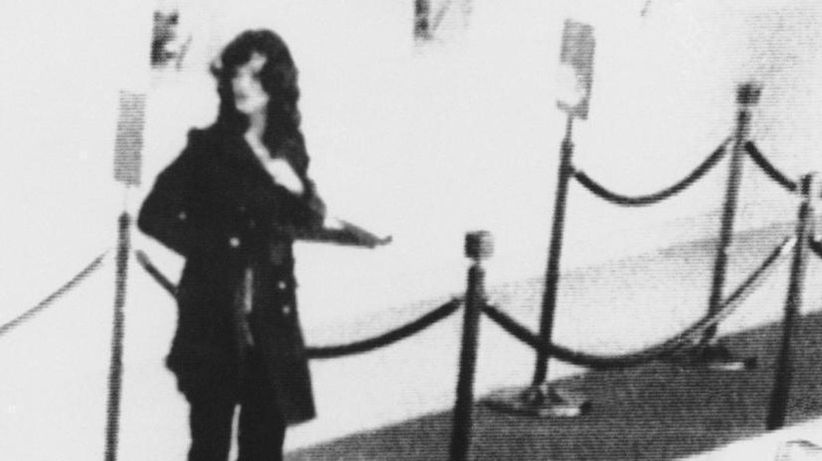 Newspaper heiress Patty Hearst was identified by the FBI as taking part in the robbery of a San Francisco bank in this April 1974 photo.