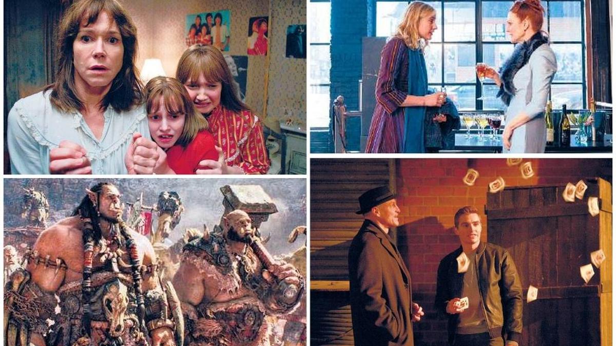 Clockwise from top left, “The Conuring 2,” “Maggie’s Plan,” “Now You See Me 2” and “Warcraft.”