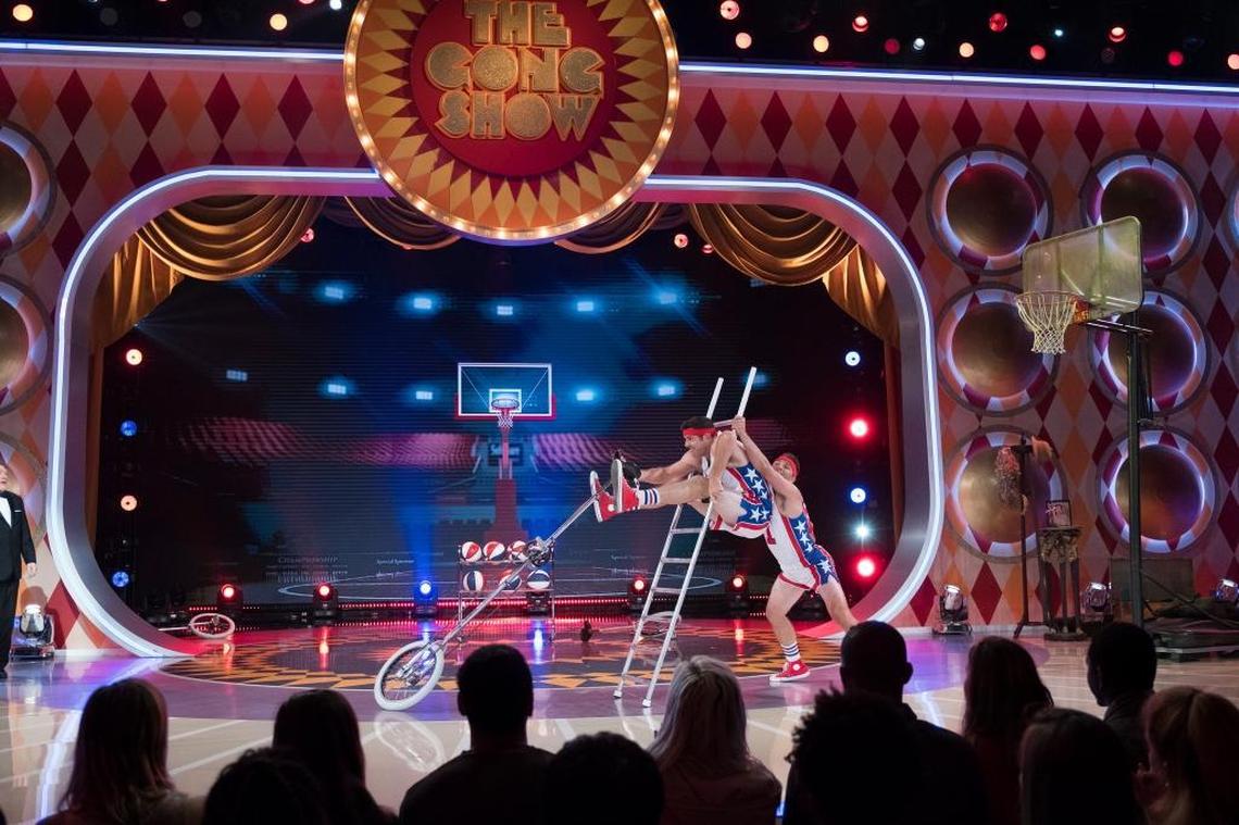 Mark Wilder and Jonathan Nowaczyk of Something Ridiculous perform on an episode of “The Gong Show,” airing Thursday on ABC.