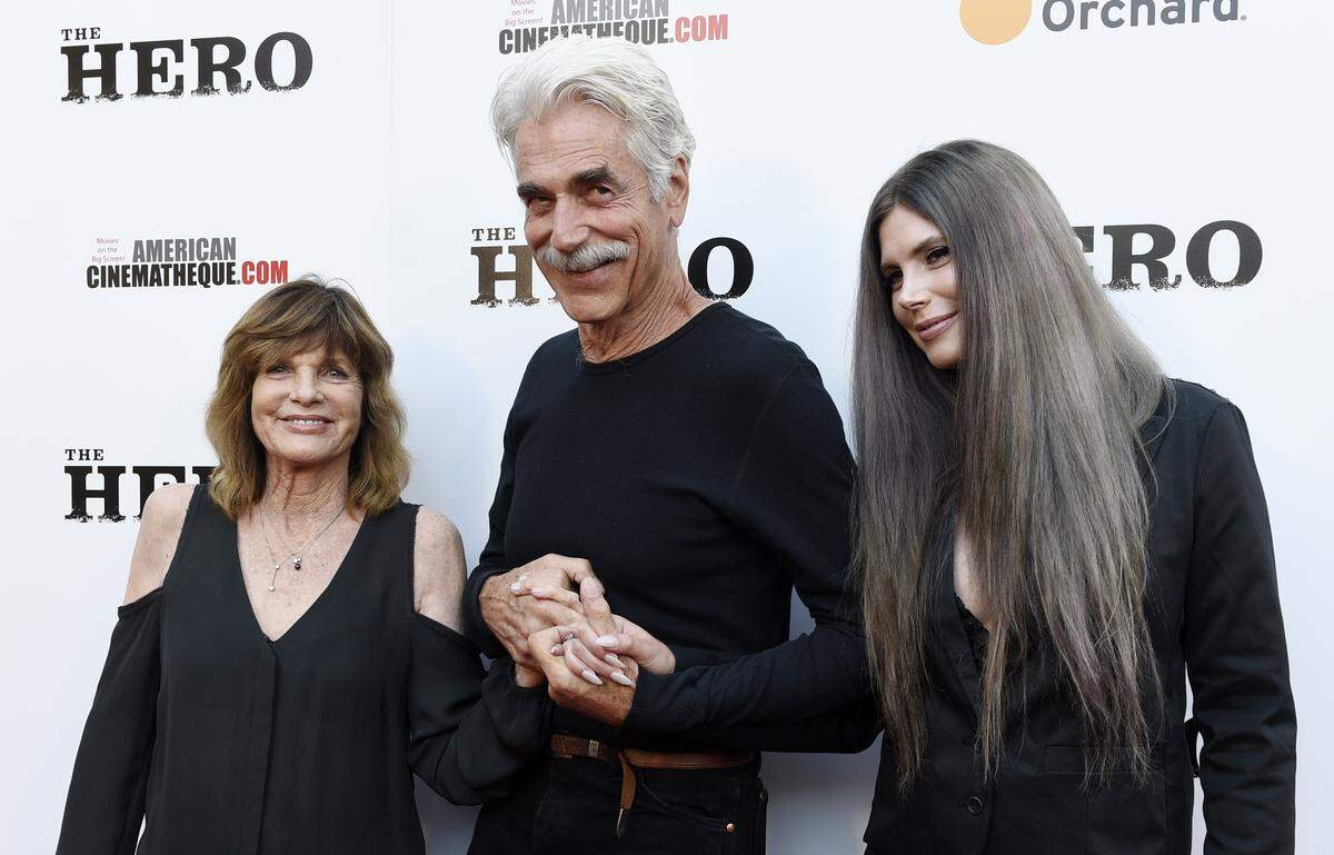 Sam Elliott, center, star of “The Hero,” arrives with his wife Katharine Ross, left, and their daughter Cleo Rose Elliott at the premiere of the film at the Egyptian Theatre on Monday, June 5, 2017, in Los Angeles.