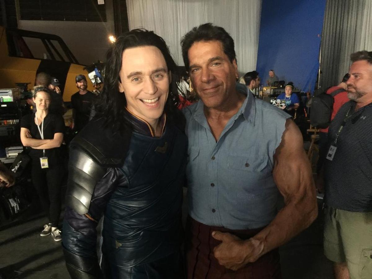 Tom Hiddleston and Lou Ferrigno pose for a photo on the Atlanta set of “Thor: Ragnarok,” opening in theaters Friday. Ferrigno, star of “The Incredible Hulk” TV series, has a home in Arroyo Grande.