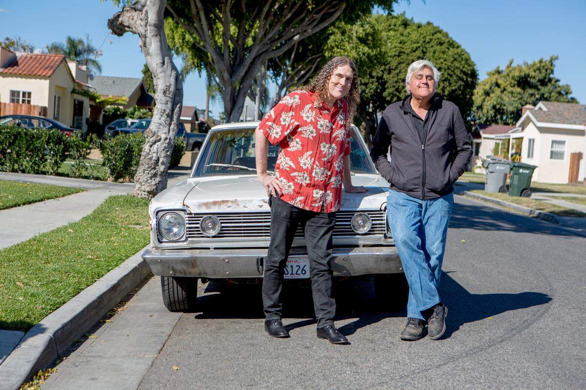 Weird Al Yankovic and Jay Leno appear on an episode of CNBC's "Jay Leno's Garage."