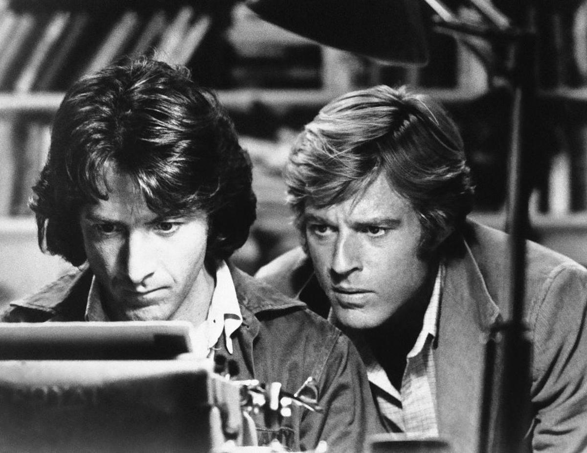 Dustin Hoffman, left, and Robert Redford star as Carl Bernstein and Bob Woodward — the two Washington Post reporters who uncovered the Watergate scandal — in “All the President’s Men.”