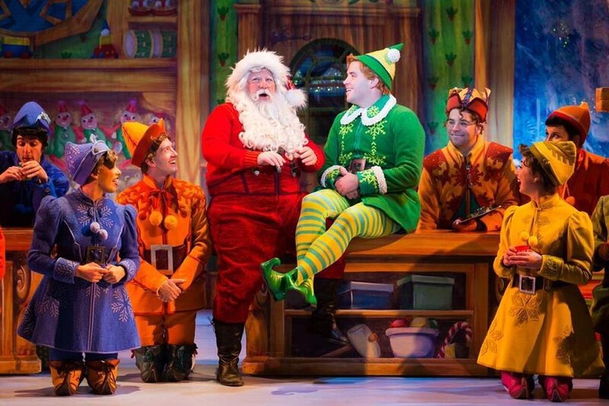 Santa Claus (Mark Fishback) and Buddy (Sam Hartley) in “Elf The Musical,” Nov. 29 for the Performing Arts Center in San Luis Obispo.