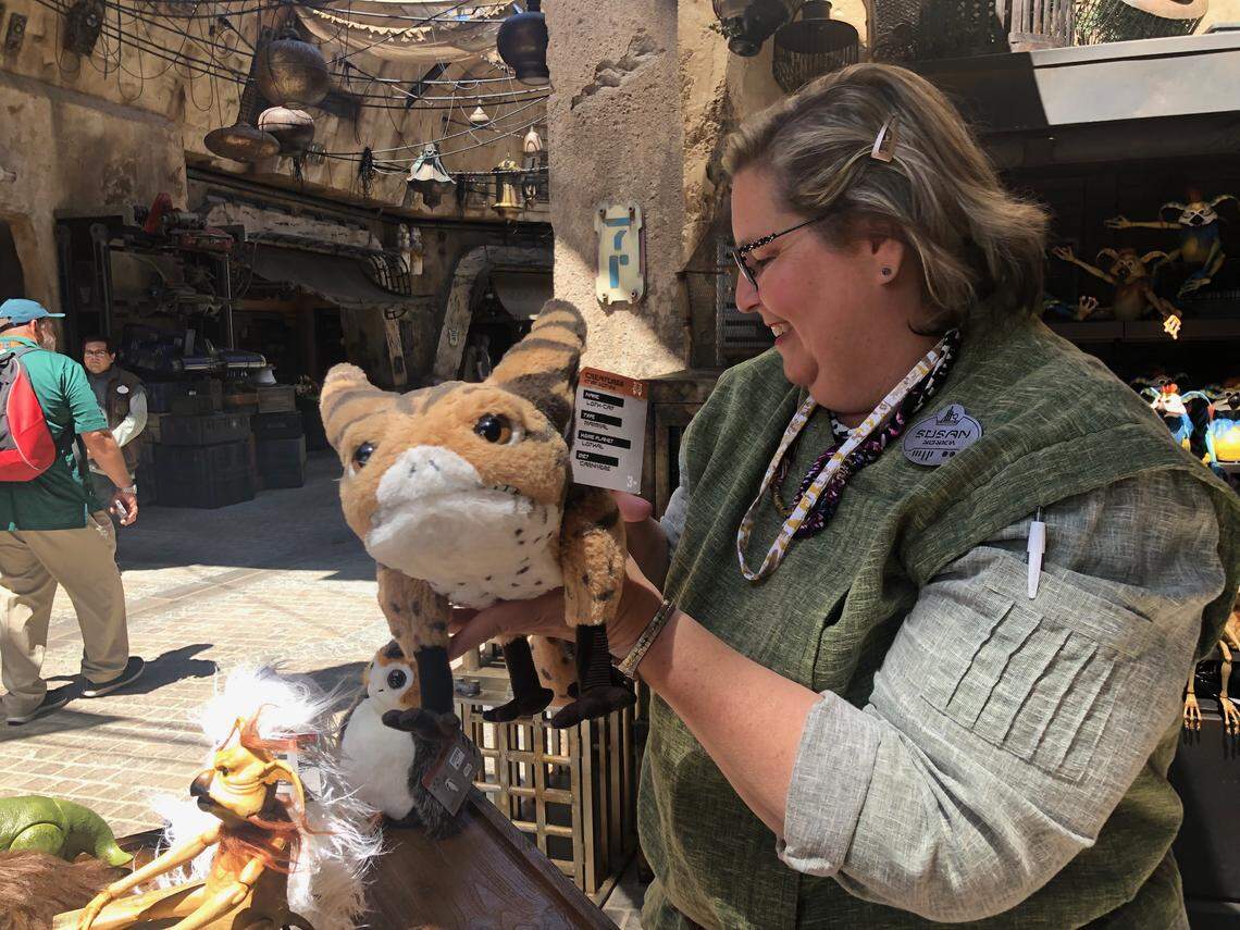 The Creature Stall at Disneyland’s Star Wars: Galaxy’s Edge features “pets” from across the “Star Wars” universe that growl, burp, purr and cackle. The new “Star Wars”-themed land opens Friday in Anaheim, California.
