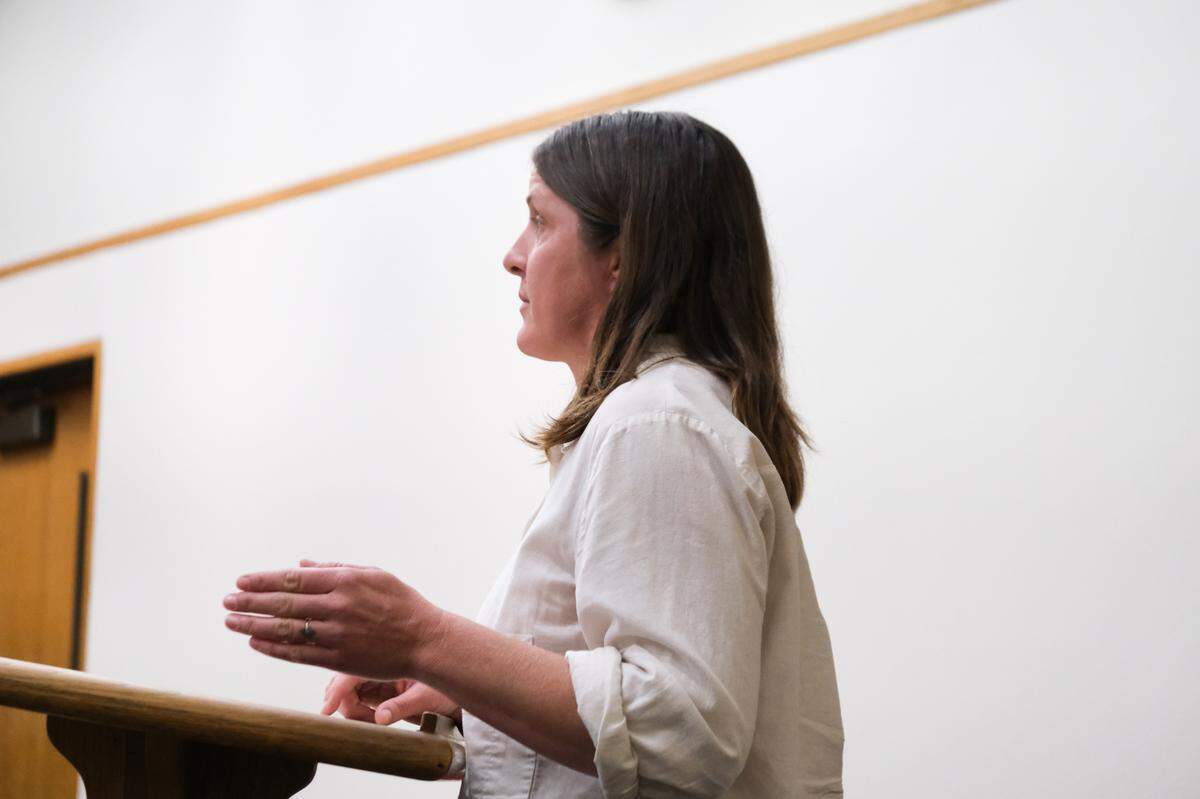 Brandi Abate’s best friend gives a character statement on behalf of Nate Abate, Brandi’s husband, in San Luis Obispo Superior Court on Nov. 12, 2024. He was convicted of sexually assaulting multiple underage girls and has been accused on social media of raping dozens of women and girls.