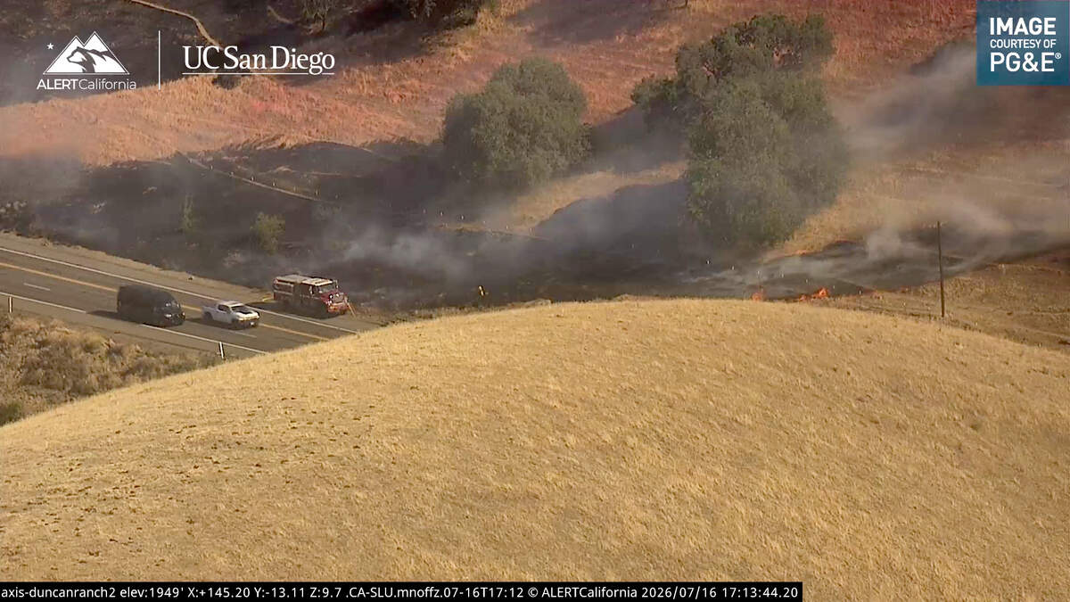 The Cotton Fire burned beside Highway 41 near the San Luis Obispo County border on July 16, 2026.