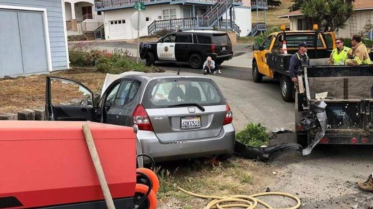 Two employees of the San Luis Obispo Public Works Department were struck by a vehicle and seriously injured in Cayucos on Tuesday.