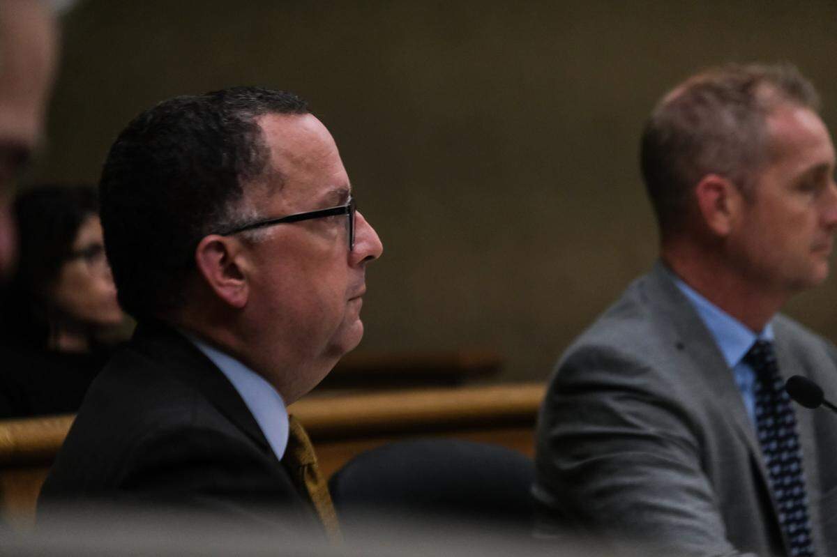 San Luis Obispo County Deputy District Attorney Greg Devitt listens as the verdicts are read in the murder trial against Brandi Turner on Jan. 24, 2024. A jury could not agree on whether she murdered Quinn Hall when she sold him the fetanyl that killed, and the judge declared a mistrial.