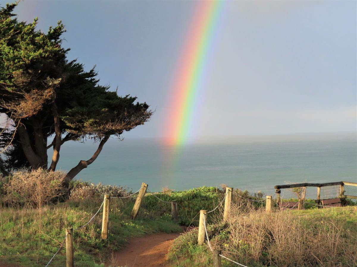 Cambria, the land of native Monterey pines, moonstones, rolling hills and dramatic ocean views, was also home to a series of dramatic rainbows during and after the mid-March storm. Bill Franciscovich captured this image along Moonstone Beach.