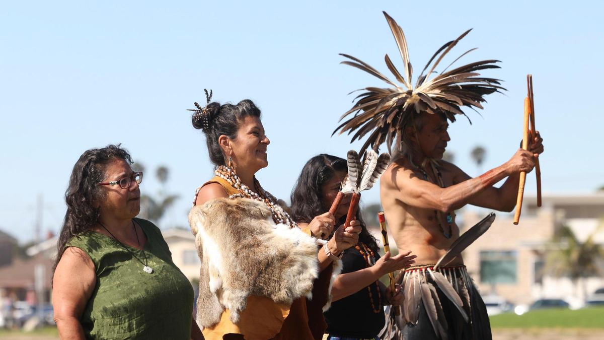 The Northern Chumash Tribal Council celebrated the pending designation of the Chumash Heritage Marine Sanctuary at their Indigenous People’s Day event in Pismo Beach on Oct. 14, 2024. Chumash dancers and singers Rosemary Lopez-Castillo, Gloria Lopez, LoryAnn Velez and Alequel Mendoza performed as part of the celebration. 