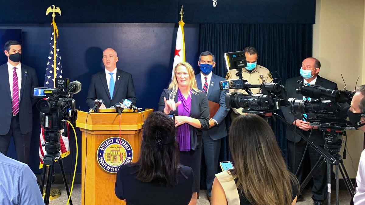 San Luis Obispo County District Attorney Dan Dow speaks at a news conference April 14, 2021, in San Luis Obispo about the Kristin Smart case, following the arrests of Paul Flores and Ruben Flores.