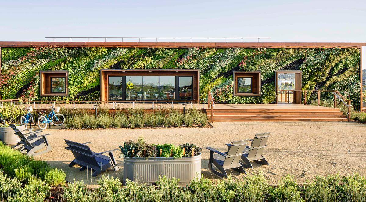Bay Meadows Welcome Center in San Mateo; design by David Brenner, installation by Habitat Horticulture.