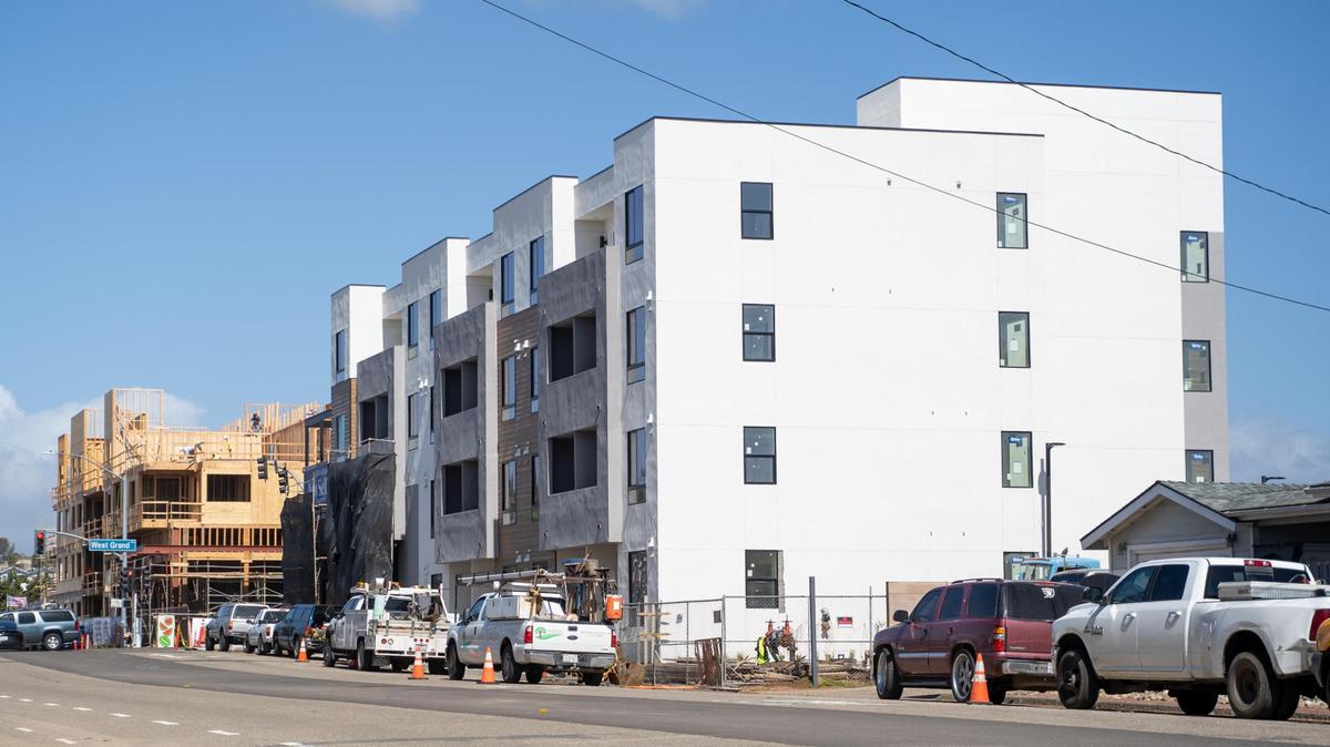 Developer Coastal Community Builders is nearing completion on mixed-use commercial and residential spaces at 401 and 402 W. Grand Ave. in Grover Beach, pictured here Friday, March 7, 2025.