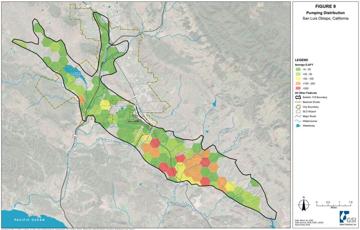 Most of the pumping on the San Luis Obispo Valley groundwater basin occurs where there is farming in Edna Valley.