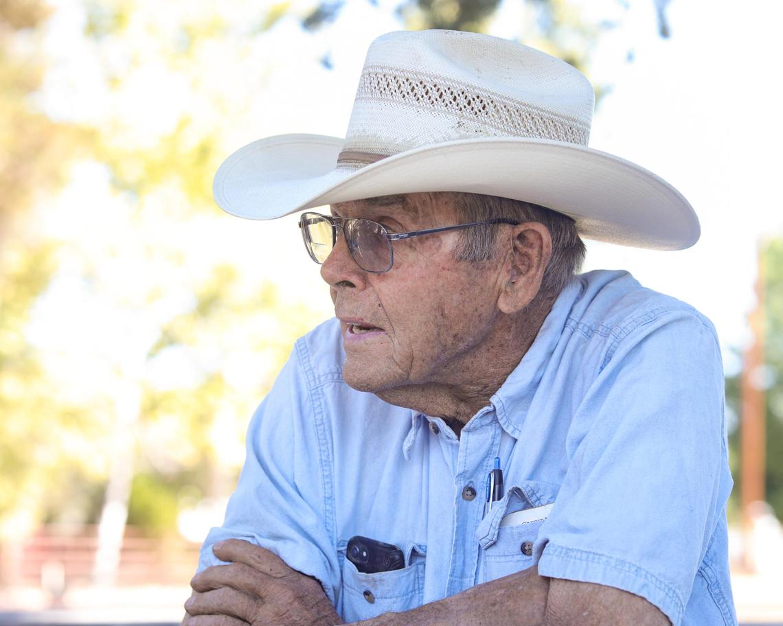 Jack Varian talks to a visitor. Located on one of the most studied segments of the San Andreas Fault the tiny Monterey County community of Parkfield bills itself the “Earthquake capitol of the world, be here when it happens.”