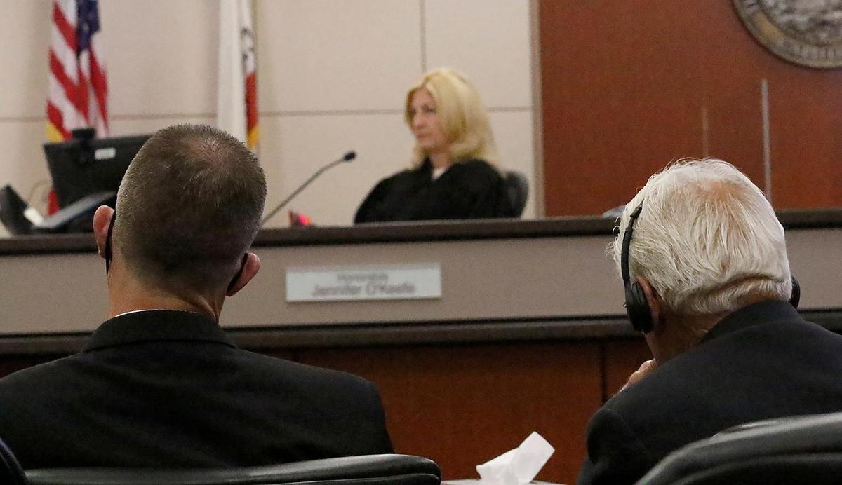 Paul and Ruben Flores listen to Jennifer Hudson’s testimony Monday, Sept. 12, 2022, in Monterey Superior Court in Salinas. Hudson testified that Paul Flores admitted to killing Smart.