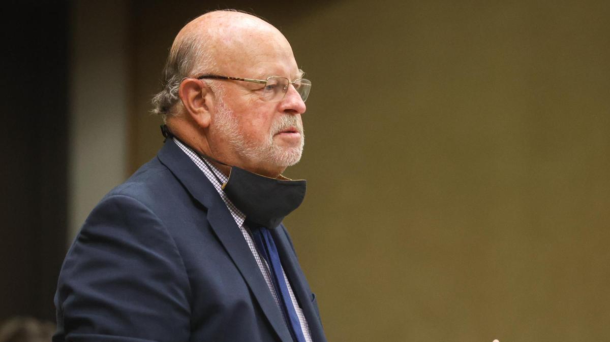 Robert Sanger appears in San Luis Obispo Superior Court on Tuesday, Aug. 3, 2021. The defense attorney is representing Paul Flores, who is accused of murdering missing Cal Poly student Kristin Smart.