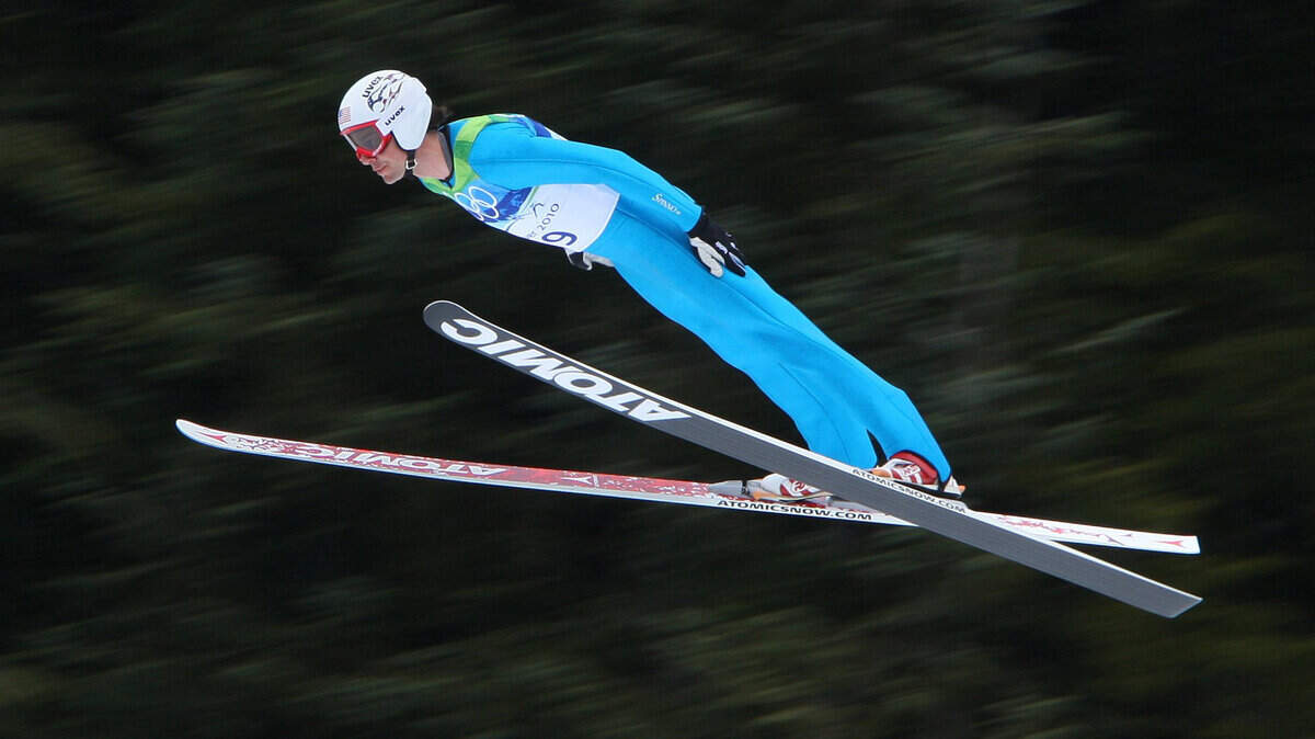 The United States' Johnny Spillane competes on the large hill ski jump during the men's individual Nordic Combined on Thursday. The event combines ski jumping and a 10K cross-country race; Spillane won the silver medal. (Steve Ringman/Seattle Times/MCT)