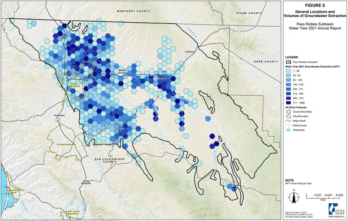 This map shows generally where the heaviest groundwater users are on the Paso Robles subbasin.