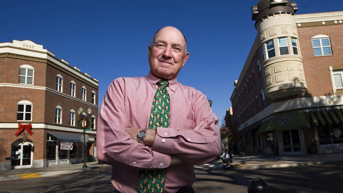 Nick Sherwin, owner of Pan Jewelers in Paso Robles, stands in front of the Acorn Building, right, where his store was located when the San Simeon Earthquake struck 10 years ago.