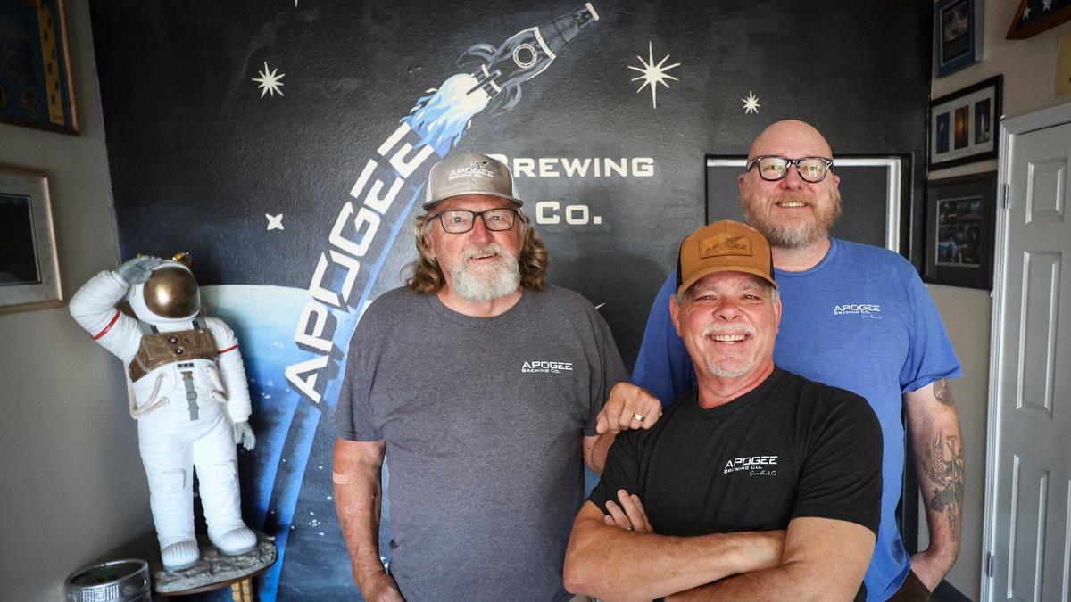 Owner brewers are from left: Lindsay Pratt, Jeff Claxton and Mike Ogilvie they are retired aerospace engineers. Apogee Brewing Co. in Grover Beach has won national awards for their beer, seen here on Nov. 4, 2024.