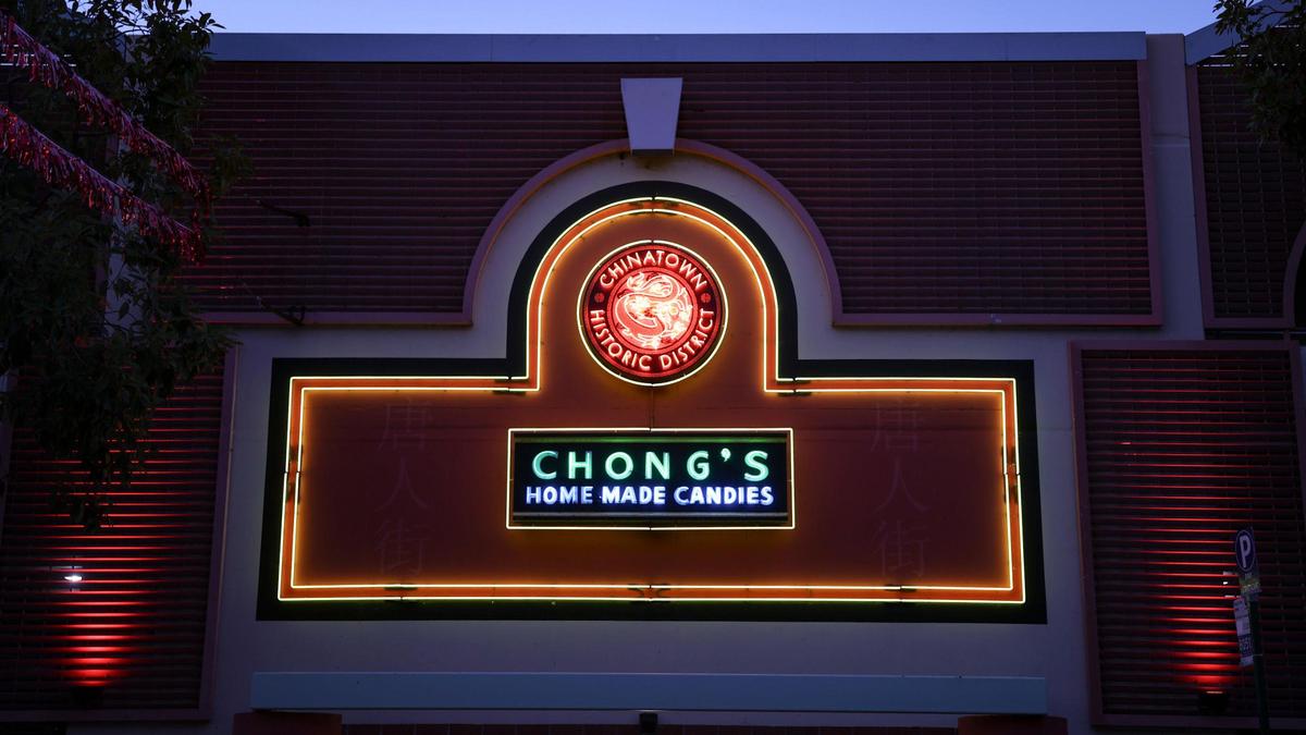 Candy maker Richard Chong had a candy store on Palm Street in San Luis Obispo’s Chinatown. The sign that used to be over the store at the corner of Palm and Chorro is now mounted on the parking garage seen here Jan 28, 2025.