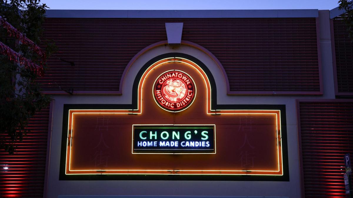 Candy maker Richard Chong had a candy store on Palm Street in San Luis Obispo’s Chinatown. The sign that used to be over the store at the corner of Palm and Chorro is now mounted on the parking garage seen here Jan 28, 2025.