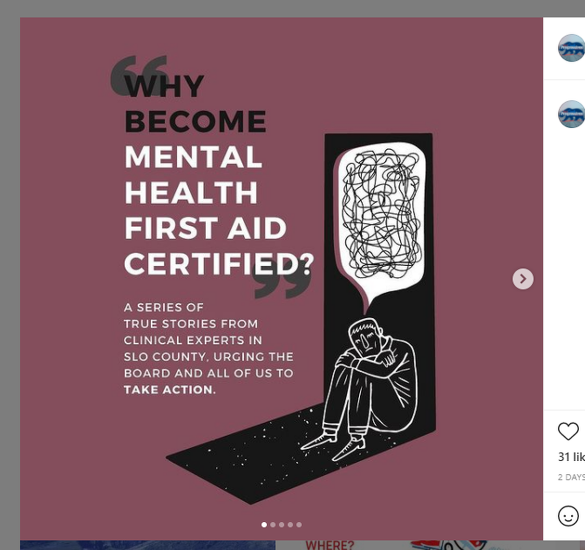 A post on the SLO Progressives Instagram account encourages residents to demand members of the Board of Supervisors request a future agenda item for a mental health community action initiative.
