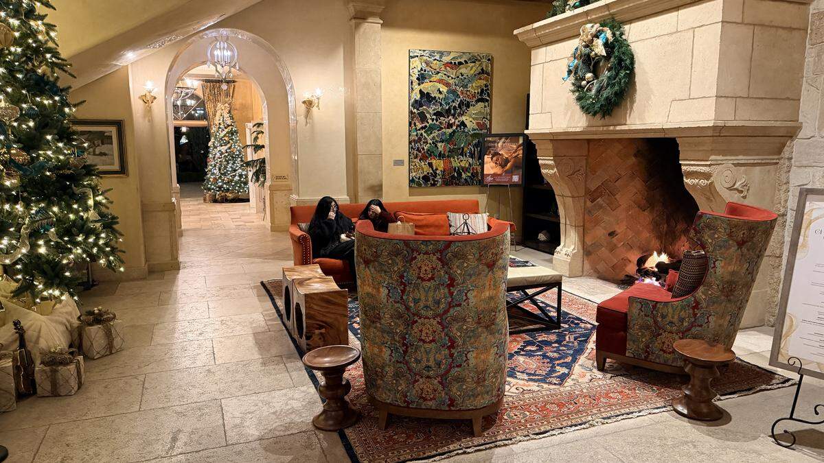Christmas decorations fill the lobby of the Allegretto Vineyard Resort in Paso Robles in December 2025.