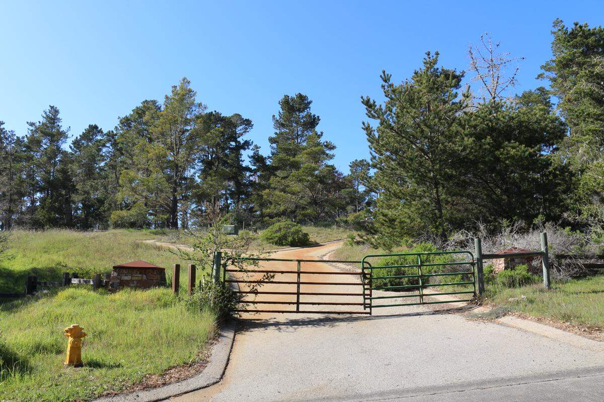 A gate blocks off an old driveway distinguishing three of the Leimert tract properties. Al Hadian wants to build his home in the forest in the background of this picture taken March 9, 2022.