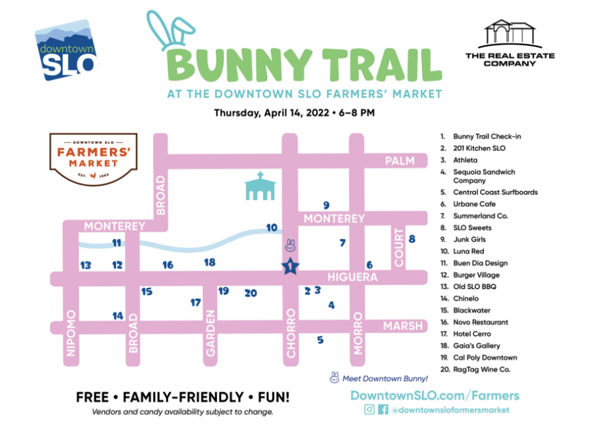 At least 20 businesses are participating in the Bunny Trail around downtown San Luis Obispo on Thursday evening.