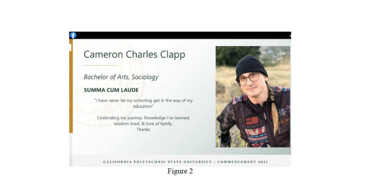 Cameron Clapp in a graduation photo wearing the same vest he wore while storming the U.S. Capitol building on Jan. 6, 2021. Screenshot taken from federal court records filed Jan. 31, 2024.