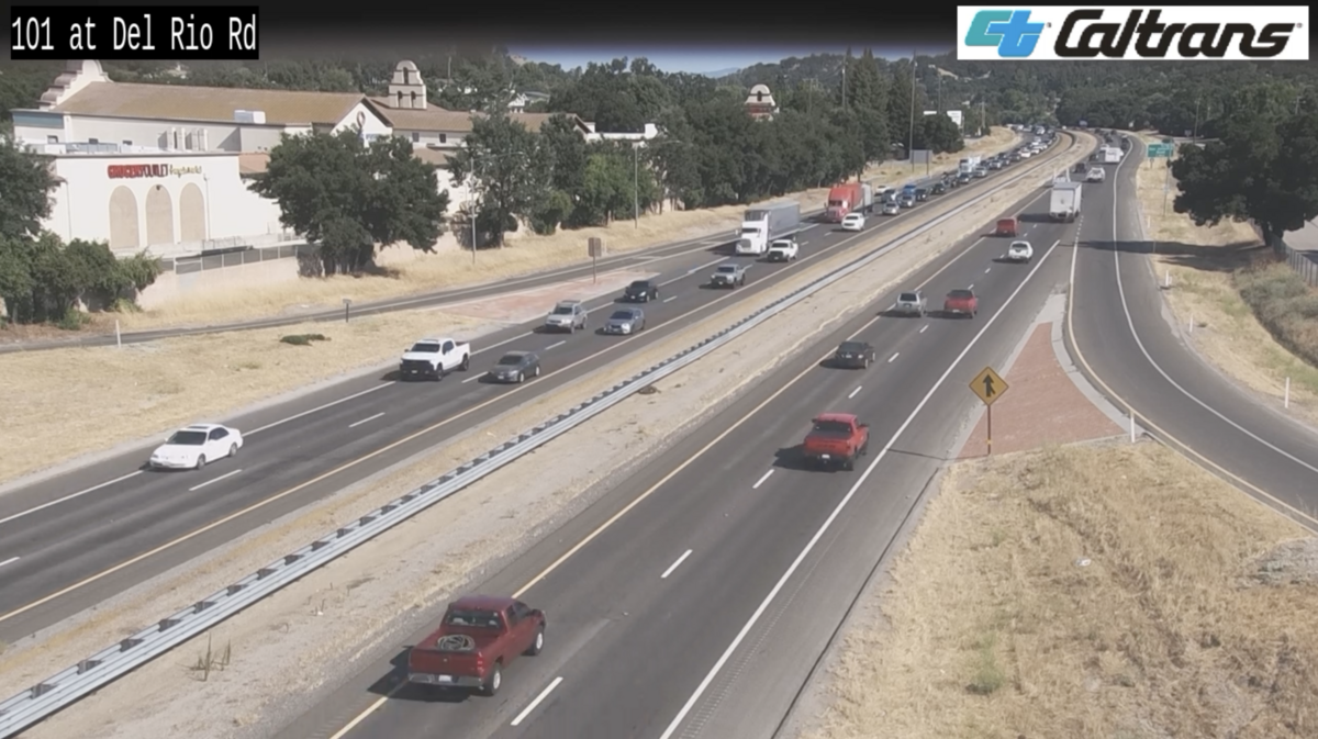 Northbound traffic on Highway 101 was still slow at 4:45 p.m. after a two-vehicle collision collision on July 27, 2023. The accident took place on Del Rio Road in Atascadero and caused major damage to one of the vehicles.