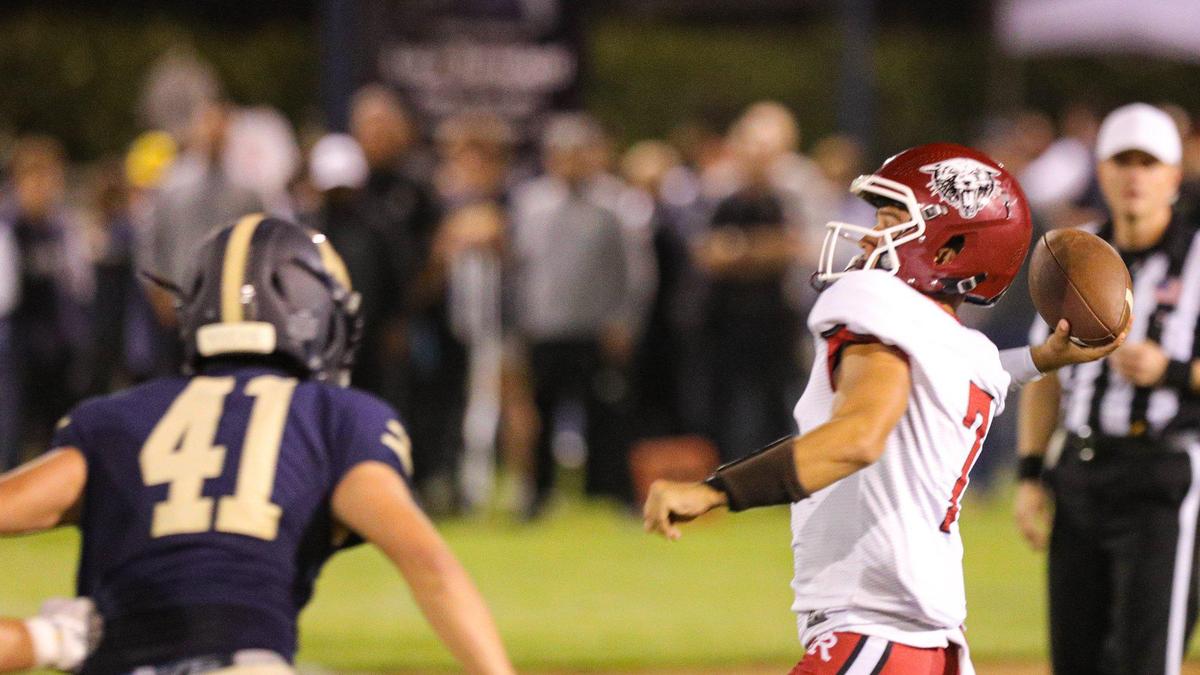 Tyler Luna throws a pass. Mission Prep defeated Paso Robles 28-7 in a football game on Sept. 30, 2022, in San Luis Obispo.