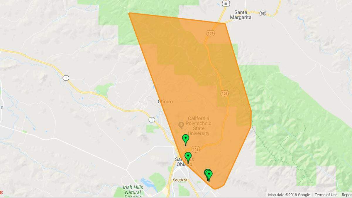 A power outage in San Luis Obispo on Sunday evening is affecting 2,815 customers, according to PG&E.