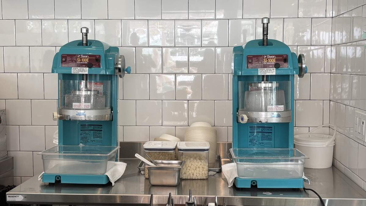 Kai Shave Ice in Morro Bay makes its own ice and shaves it using classic shave ice machines, seen here on July 1, 2026.