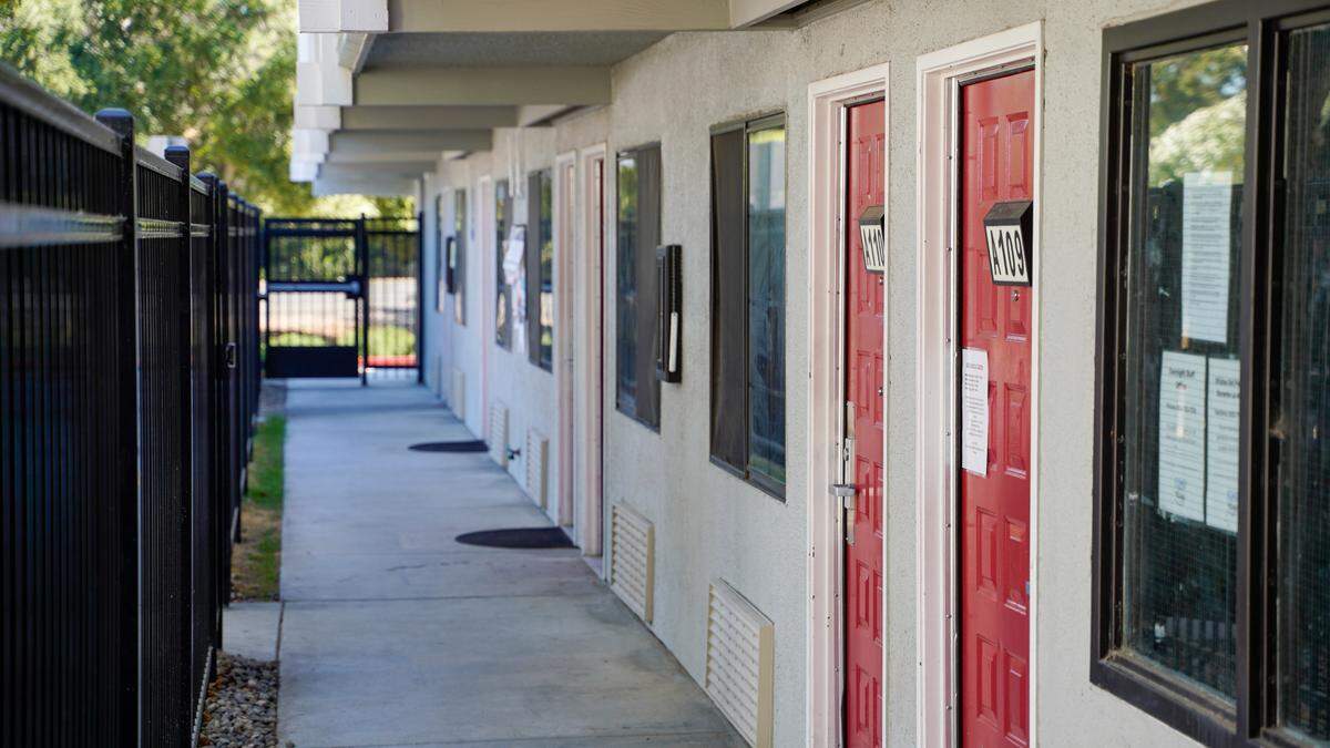 The Housing Authority of San Luis Obispo County, El Camino Homeless Organization and People’s Self-Help Housing hosted the grand opening of the Paso Homekey housing complex Oct. 3, 2023. The project offers 28 rooms of emergency shelter space (marked by red doors) and 60 permanent supportive units of affordable housing (marked by blue doors).