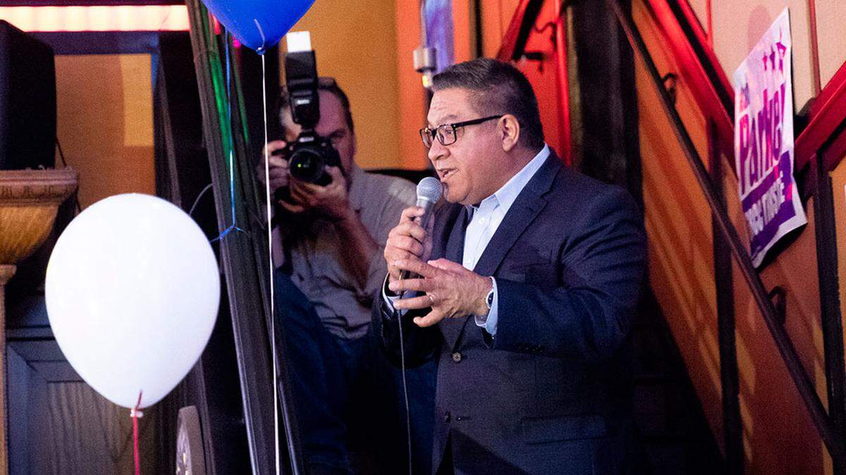 U.S. Rep. Salud Carbajal addressed the crowd at his election night party in Santa Barbara Tuesday after securing victory in the 24th District Congressional race.