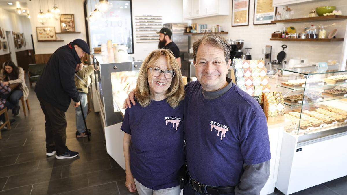 Co-owners John and Doreen DeRoy at Tifa Choclate & Gelato. The location is open on Chorro St. in San Luis Obispo seen here on Feb. 20, 2026.