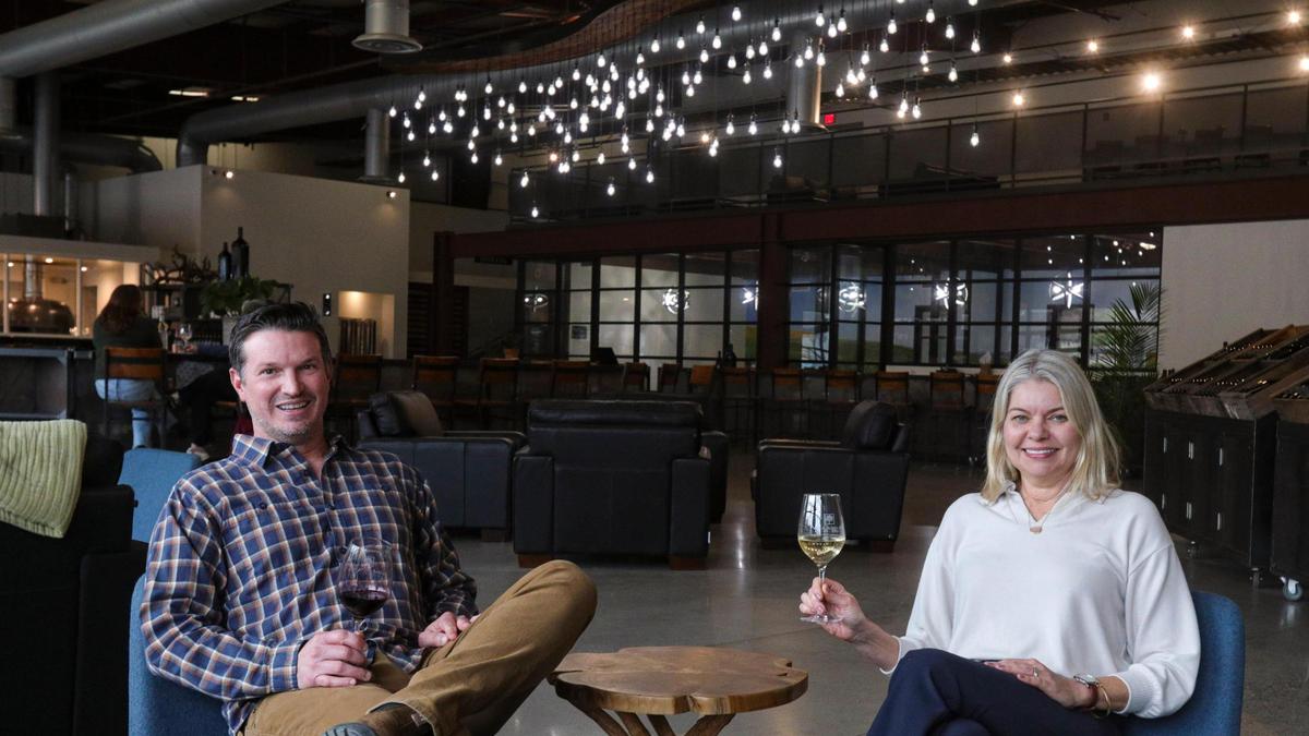 Michael Giese, director of marketing and Nina Leschinsky director of operations at Vina Robles Winery seen here at the new tasting room south of Firestone Brewery in Paso Robles on Feb. 5, 2025.