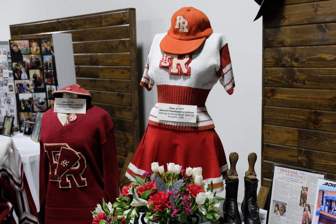 A celebration of life for Norma Moye, the force behind downtown Paso Robles, was held on Feb. 28, 2026, at the Paso Robles Event Center. Moye died on Dec. 15 at the age of 92. On display were her Bearcat cheerleader uniform and other memorabilia.