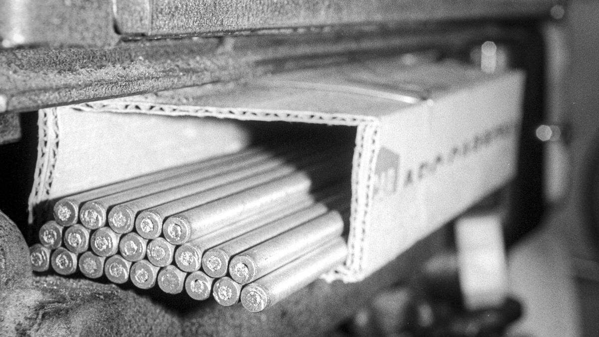 Some of the last carbon-arc projectors in service were replaced at the Fremont Theater in San Luis Obispo after 48 years of service. The rods that provided the flashing arc light that flickered on the screen had to be adjusted as they burned down to maintain illumination. Seen here on Oct. 2, 1990.