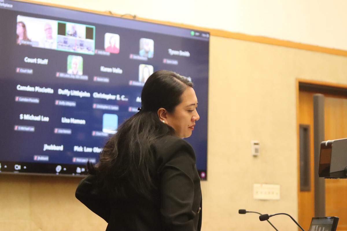 Annalisa Zulueta, seen here in court on Feb. 4, 2026, represented Karen Velie in a defamation lawsuit against her filed by Jody Bernat, formerly Jody Belsher, on Feb. 14, 2025.
