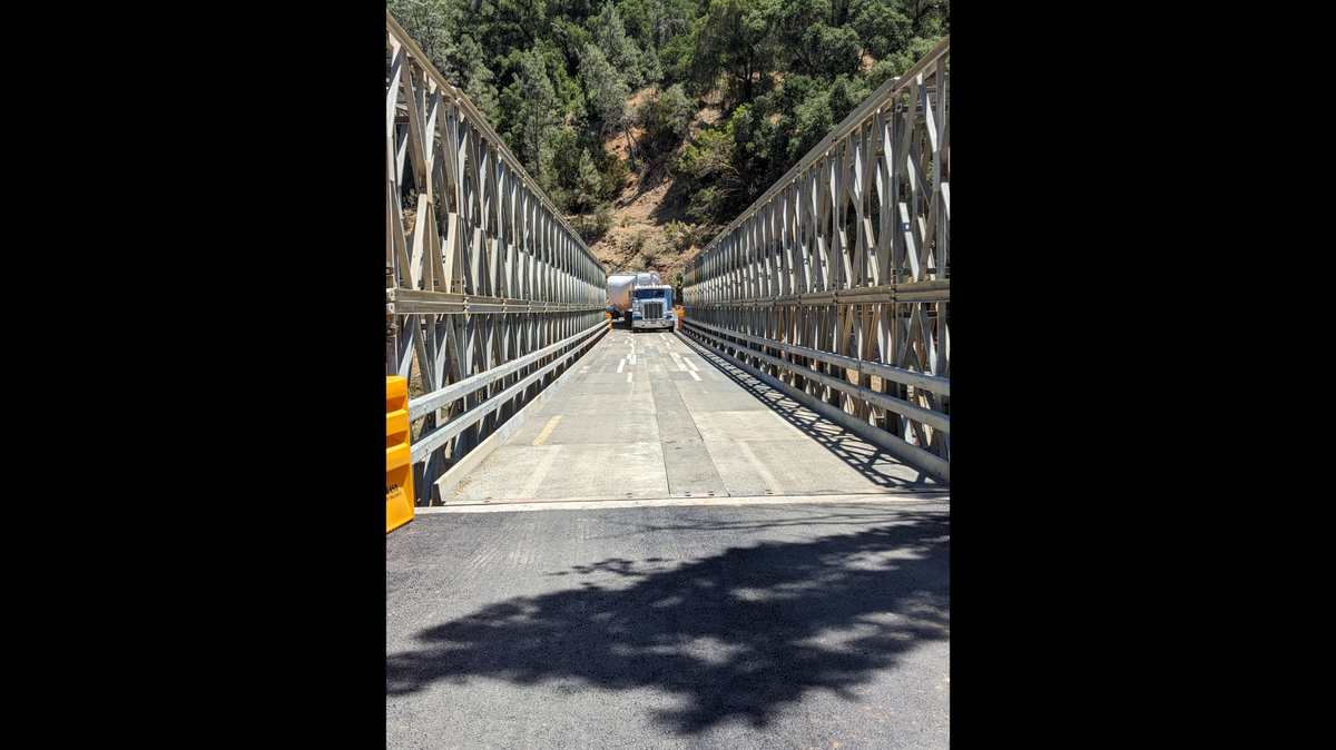 A temporary one-lane bridge.