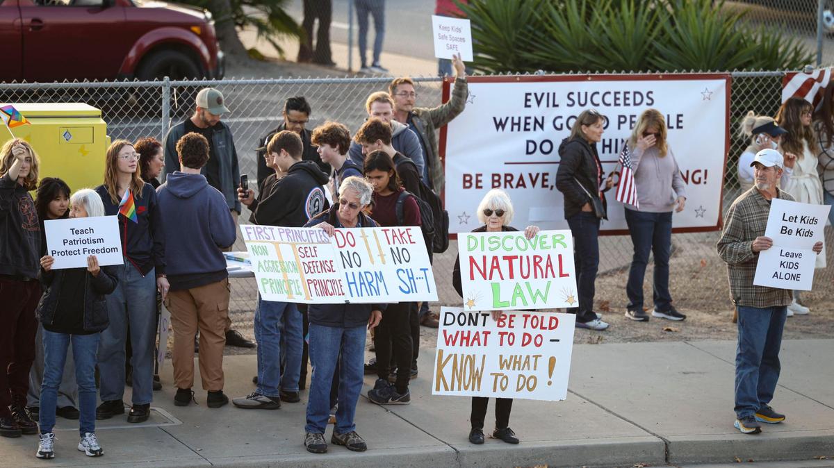 A protest promoted by Moms for Liberty was held at the corner of Valley Road and Fair Oaks Avenue on Dec. 6, 2023. They were met with a group of counter protesters supporting the LBGTQ community.
