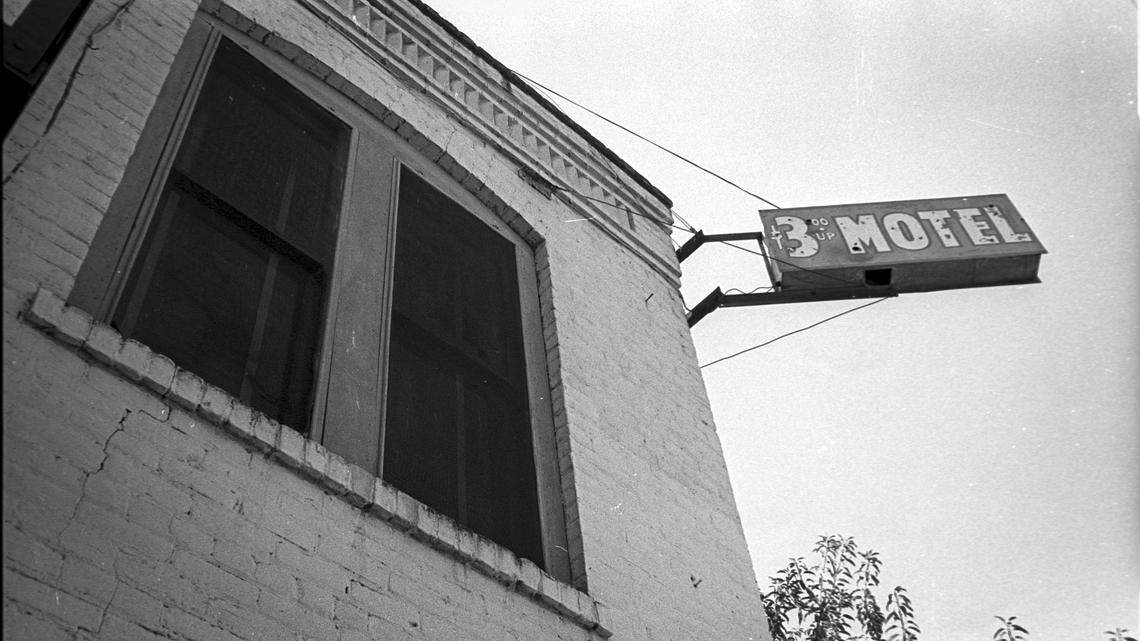 Sims Hotel was closed but still sported neon sign advertising rooms $3 and up in San Miguel on Sept. 19, 1980.