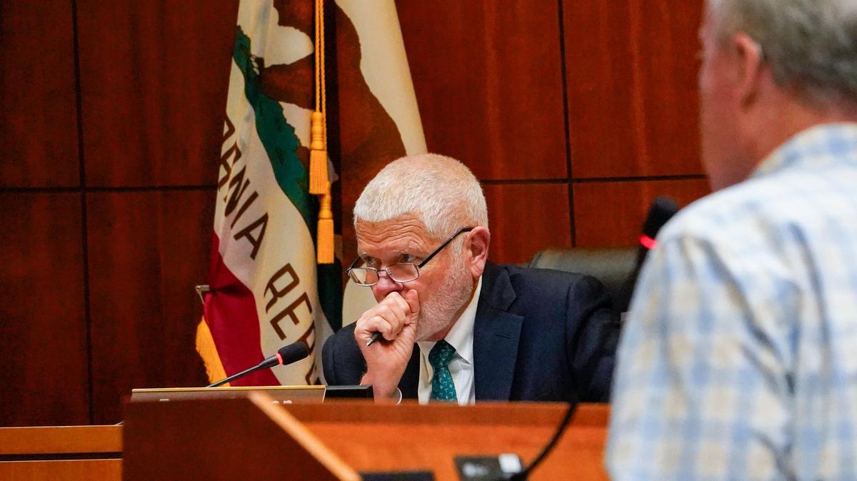 Supervisor Bruce Gibson listens to public comment on the Dana Reserve housing project Tuesday, April 23, 2024. The Dana Reserve project would add around 1,470 homes to a 288-acre plot of land in Nipomo.