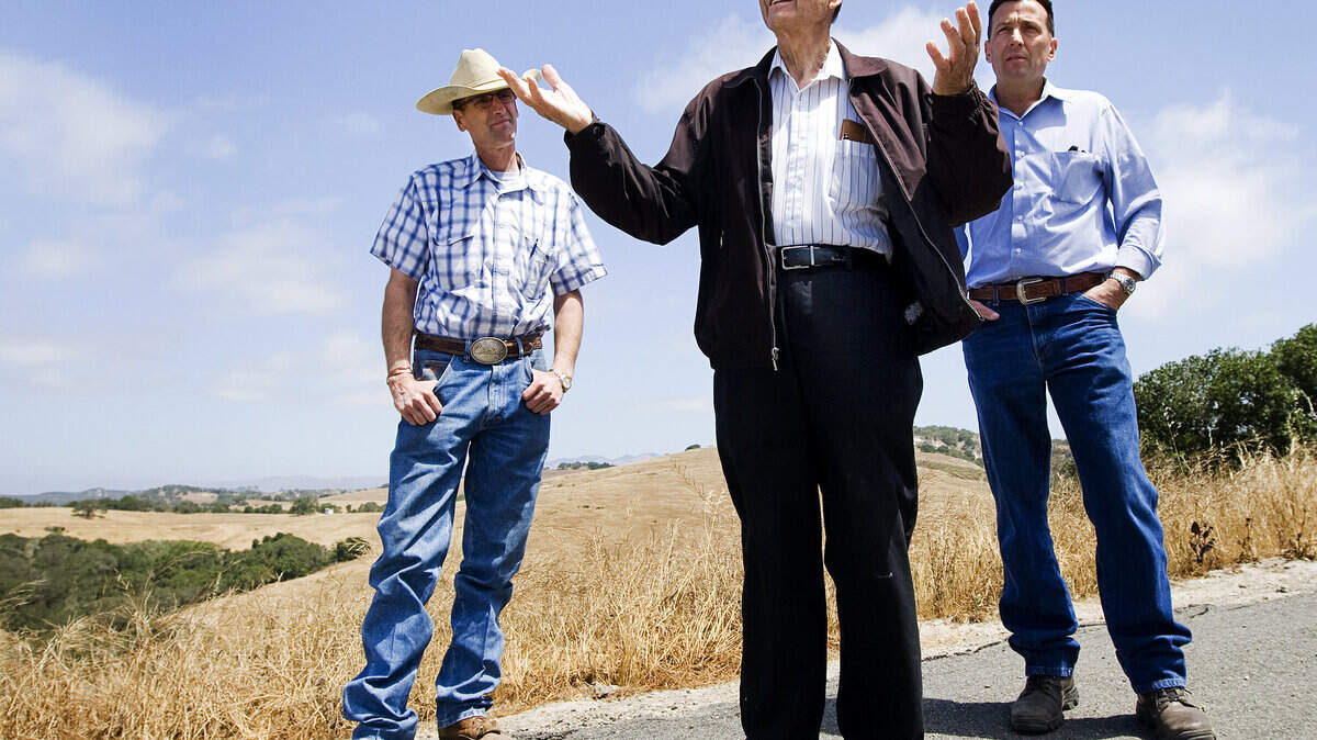 Prior to his death in May, the late Howard Mankins, center, and his sons Mark, left, and Blair talk about concerns they have about development around their Pismo area ranch, particularly long-term plans calling for a road that would cut through their land and link Price Canyon Road and Oak Park Boulevard.