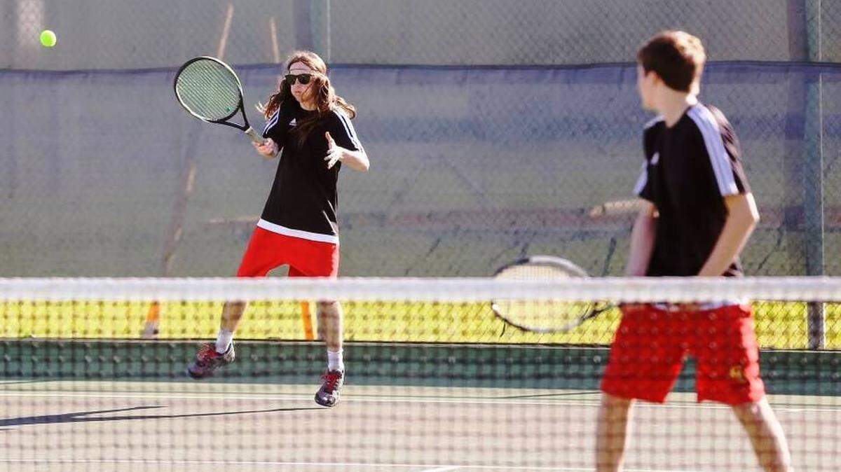 Coast Union doubles pair Paul Butterfield, left, and Eric Hollingsead won all three of their sets against Mission Prep on April 26. Here the duo competes on their home court in 2017.